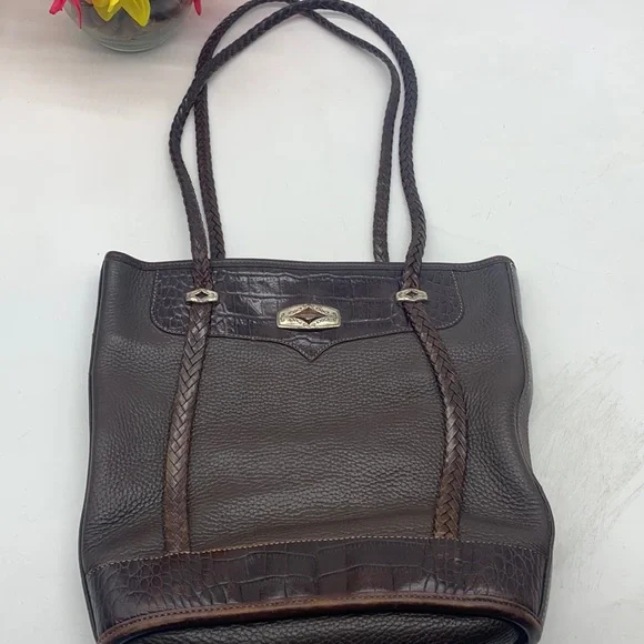 Brighton Vintage Brown Leather Braided Shoulder Bag BRN5279C - Picture 1 of 13